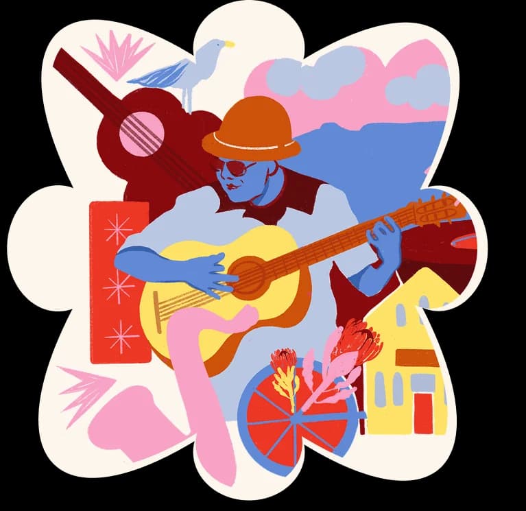 Illustration of a guitarist in Cape Town